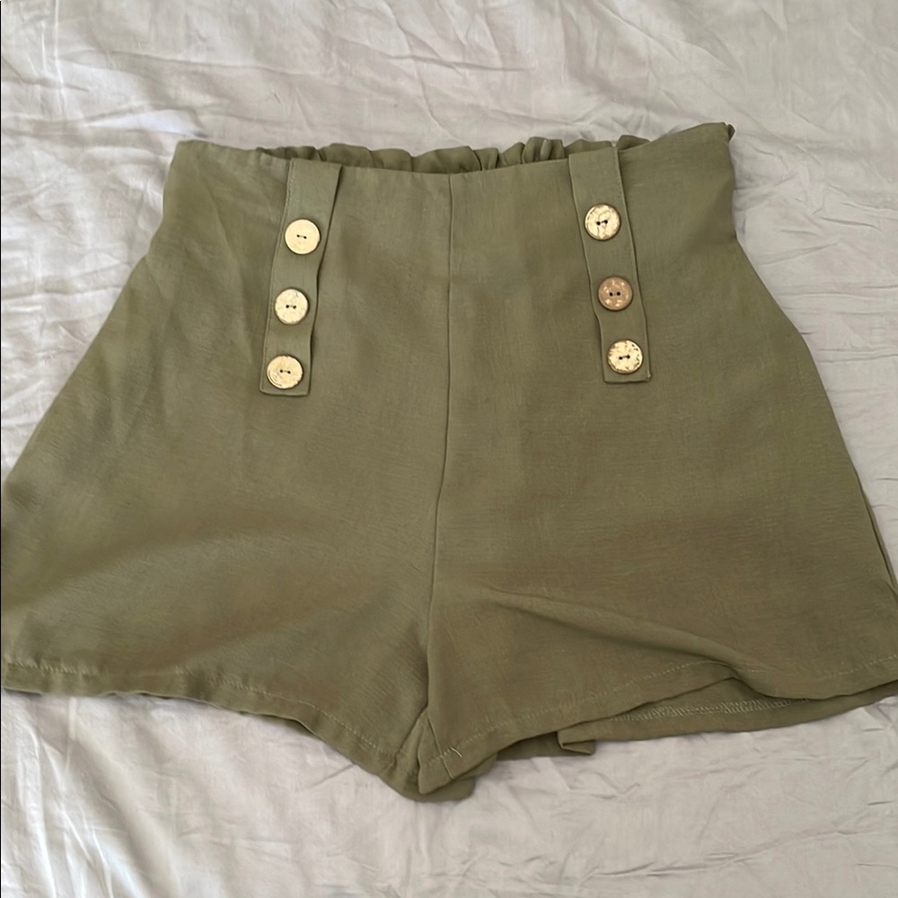Olive Green Elastic Women's Shorts